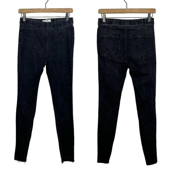 Free People Denim - Free People | Black High Waist Skinny Jeans Pants Pull On Released Hem Jegging